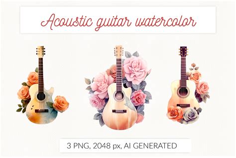 Acoustic Guitar with Flowers Watercolor Graphic by StudioSVG · Creative ...