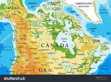 Mapa físico de Canadá: vector de stock (libre de regalías) 634626926 | Shutterstock