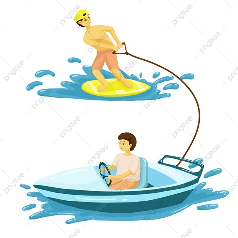 Water Skiing PNG Transparent, Water Skiing Sea Surfing Cartoon Style, Cartoon Style, Water Skid ...