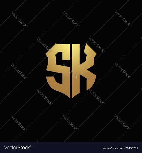 Sk logo monogram with gold colors and shield Vector Image