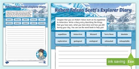 Robert Falcon Scott Diary Writing Template - Twinkl