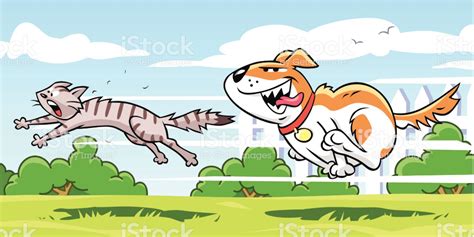 Dog Chasing Cat royalty-free dog chasing cat stock illustration - download image now Cat Vector ...