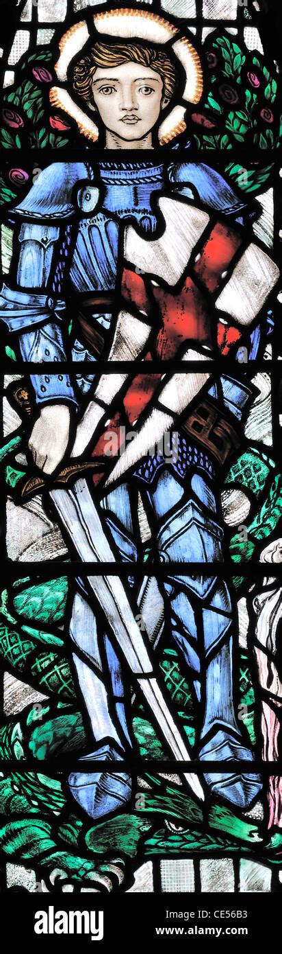 Stained glass window depicting St. George, Dunblane Cathedral, Scotland ...