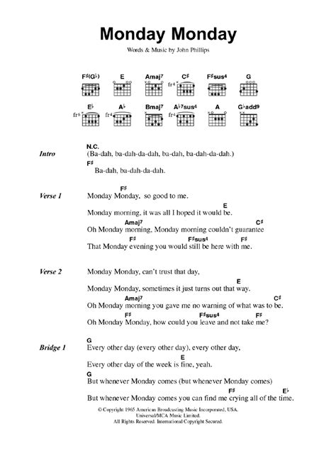 Monday Monday by The Mamas & The Papas - Guitar Chords/Lyrics - Guitar Instructor