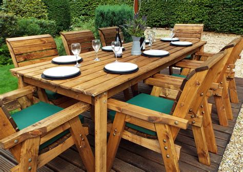 Eight Seater Solid Wood Rectangular Garden / Patio Table and Chairs Set ...