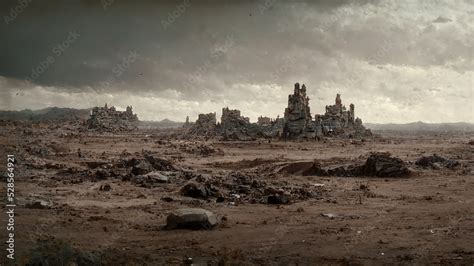 Abandoned Destroyed City on Wasteland Apocalyptic Landscape Scenery Art ...