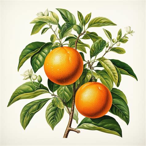 Premium AI Image | a drawing of oranges on a tree with leaves and flowers.