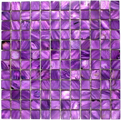 purple glass mosaic tile with white dots on the top and bottom half, in an irregular pattern