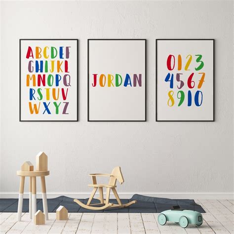 Set of 3 Prints Nursery Decor Alphabet Poster Nursery Name | Etsy