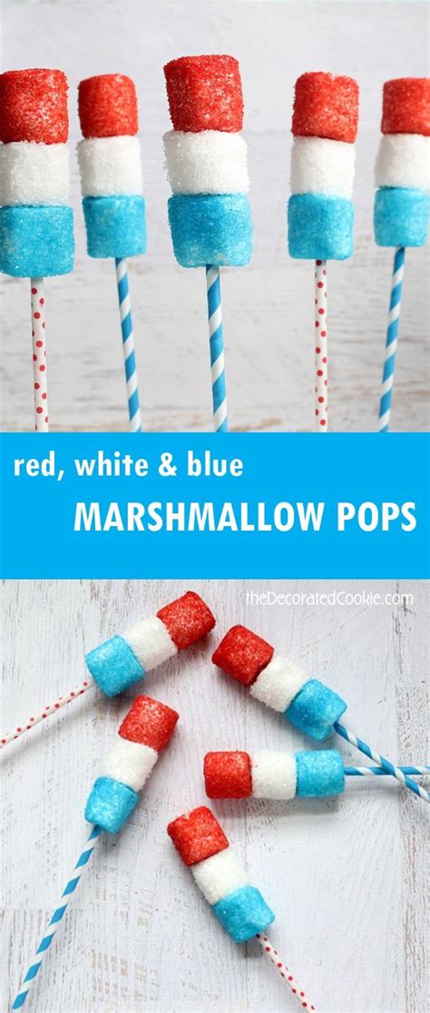 red, white and blue marshmallow pops for the 4th of July | 4th of july desserts, Marshmallow ...