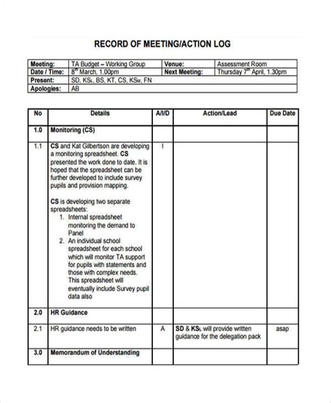 Action Log Template Excel | HQ Template Documents