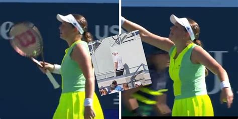 Jelena Ostapenko gestures at fan to leave stadium during Bernarda Pera ...