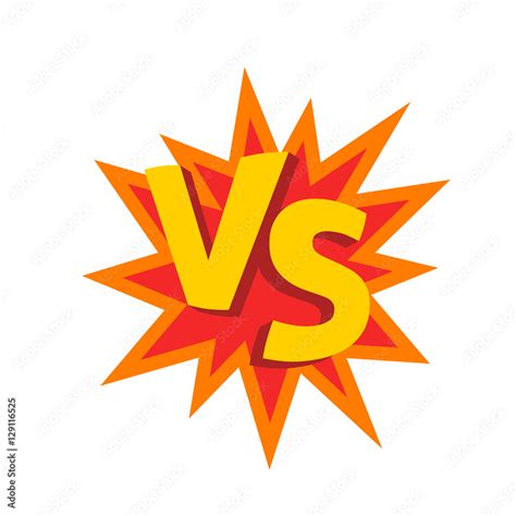 Versus letters or vs logo vector emblem on explosion shape, flat cartoon creative logotype ...