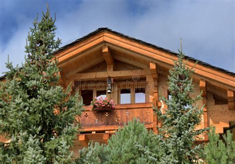 Wooden Chalet Traditional Alpine Architecture in Pine Trees Stock Image - Image of summer, house ...