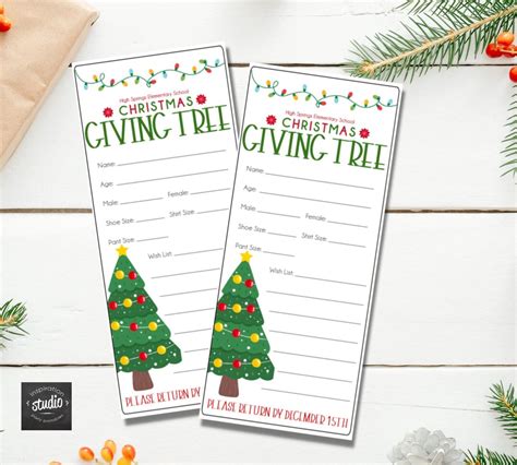 Christmas Giving Tree Tags Template, Toy Drive, Giving Tree Forms, School, Church, Community ...