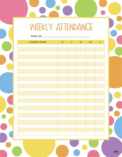 Student Attendance Sheet Printable