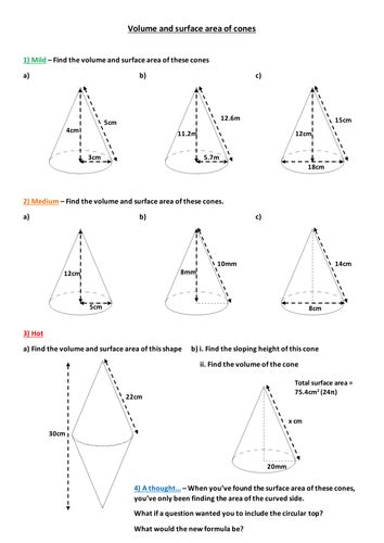 Surface Area Cone Worksheet Answers