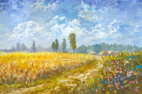 Wheat Field Oil Painting Stock Illustration - Download Image Now - Agricultural Field, Farm, Oil ...