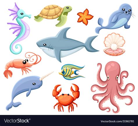 Cute sea creatures cartoon smiling sea animals co Vector Image