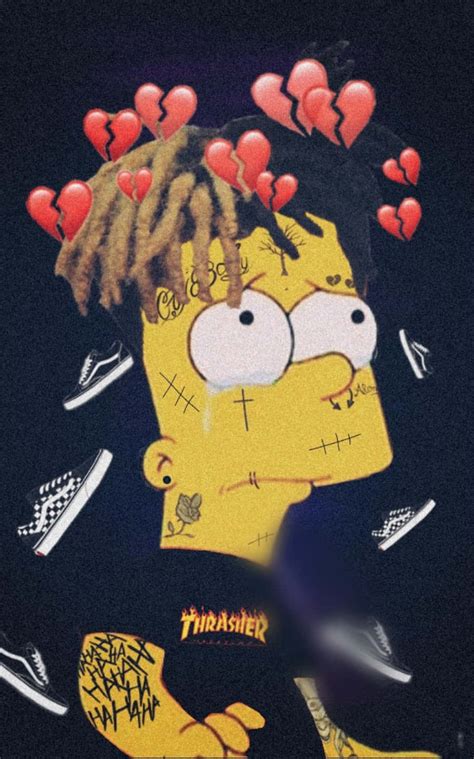 Download Sad Bart Simpson Phone Hearts Sneakers Wallpaper | Wallpapers.com