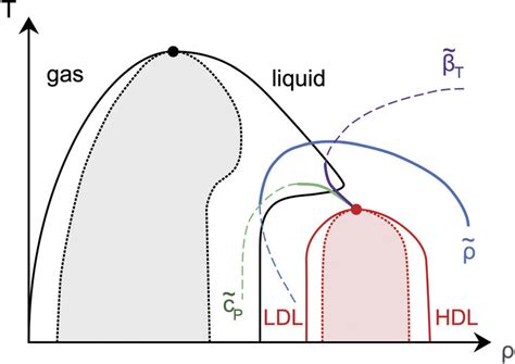 Schematic phase diagram of water in the liquid–liquid critical point ...