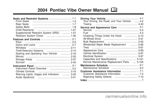 PONTIAC VIBE 2004 Owners Manual (370 Pages), Page 340: qChange manual transaxle ¯uid every ...