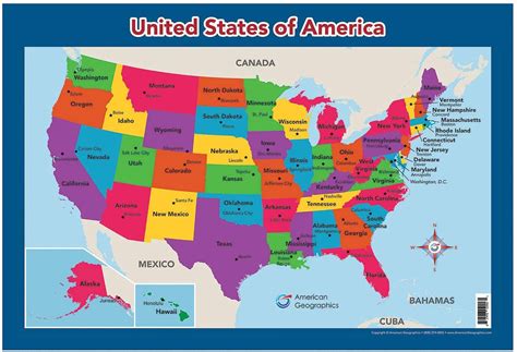 USA Map for Kids - United States Wall/Desk Map (18" x 26" Laminated) : Amazon.ae: Office Products