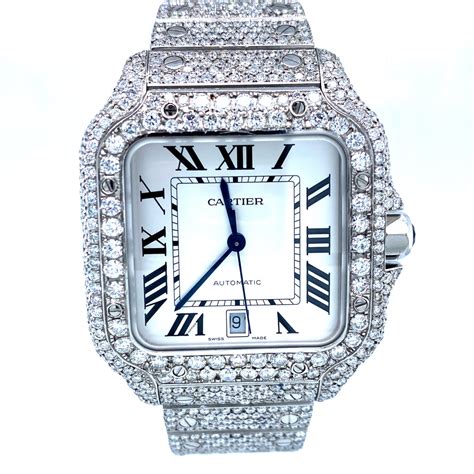 Cartier Santos de Cartier Large White Dial Full VVS Diamond Watch – Jain The Jeweler