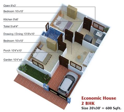 20×40 House Plan 2bhk 600 Sq Ft House Plans 2 Bedroom Apartment Plans ...