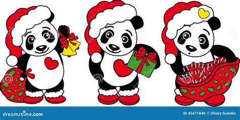 Three Christmas Panda Bear! Stock Vector - Illustration of smily, sweet ...