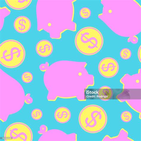 Seamless Pattern Tile With Piggy Bank Shapes And Coins Stock ...