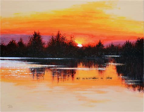 Original Acrylic Painting Sunset Landscape Lake - Etsy Canada | Paisaje para pintar, Pintura al ...