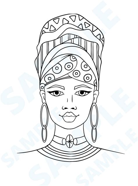 Adult Coloring Page, Juneteenth, Juneteenth 2023, African-American Woman Coloring Page, Headwrap ...