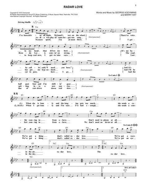 Download Radar Love Sheet Music By Golden Earring - Sheet Music Plus