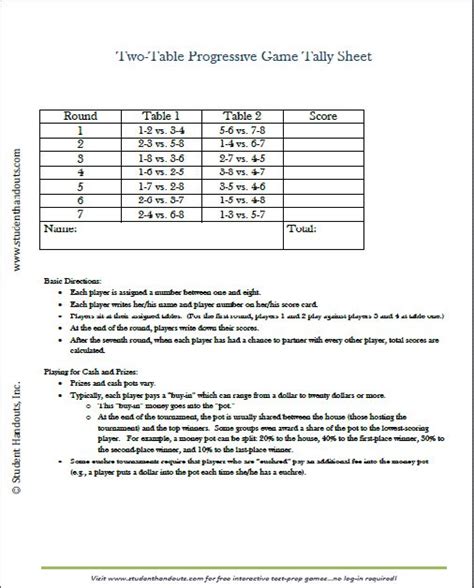 Free Printable Court Whist Score Sheets