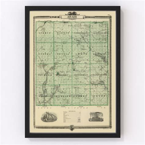 Vintage Map of Adair County Iowa, 1875 by Ted's Vintage Art