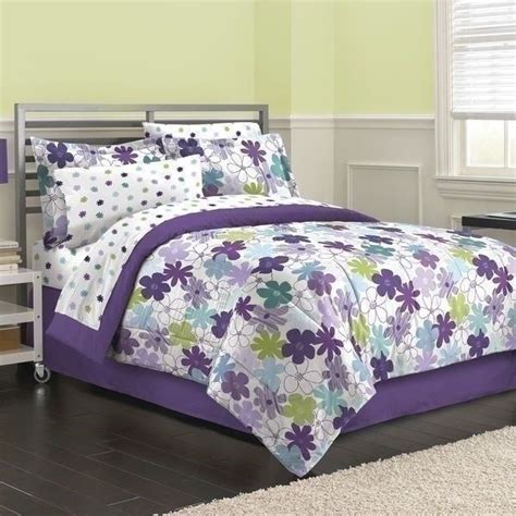 Twin XL Full Queen Bed Bag Purple White Blue Floral Daisies 8 pc ...