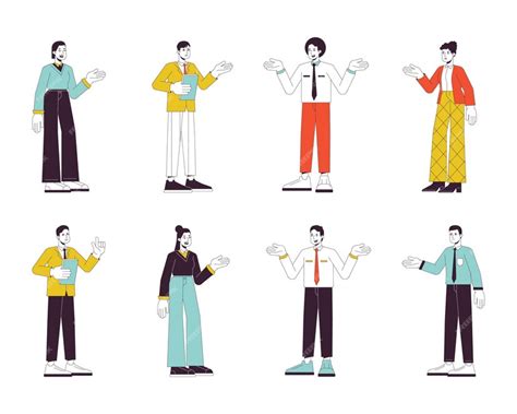 Premium Vector | Office people casual flat line color vector characters ...