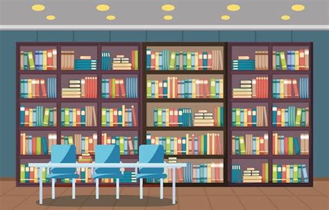 Premium Vector | Public Library Interior Stack of Book on Bookshelf Flat