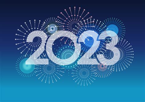 The Year 2023 Logo And Fireworks With Text Space On A Blue Background ...