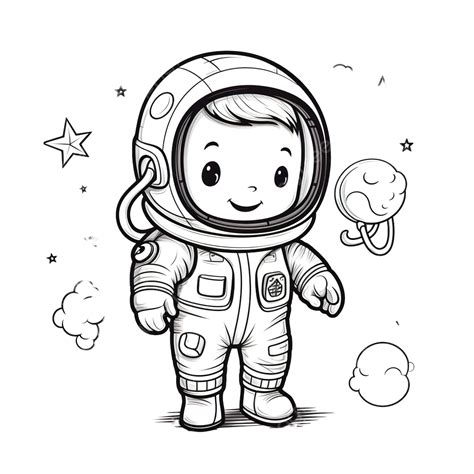 Little Astronaut With Pumpkin Head For Halloween In Cute Line Art ...