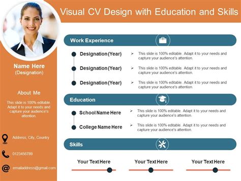 Visual CV Design With Education And Skills Ppt PowerPoint Presentation ...