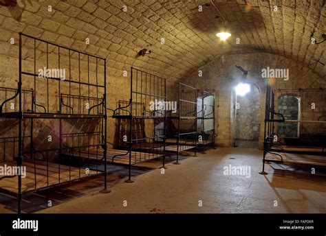 Soldier barrack room inside Fort de Douaumont, Verdun, Lorraine, France ...