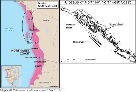 The Northwest Coast culture area (light color) with northern subarea... | Download Scientific ...