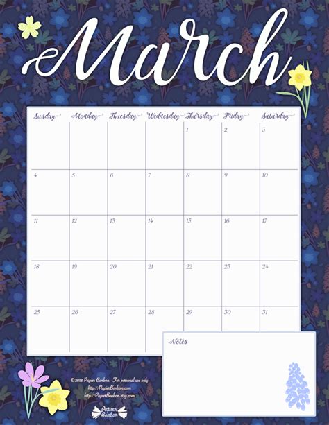 March Printable Calendar - Papier Bonbon