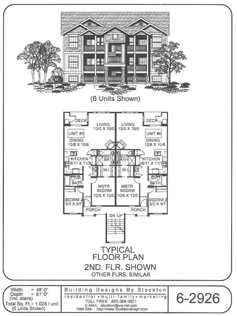 6 plex 48x61 good floor plan, could do small house | Apartment/House Plan Ideas | Pinterest ...