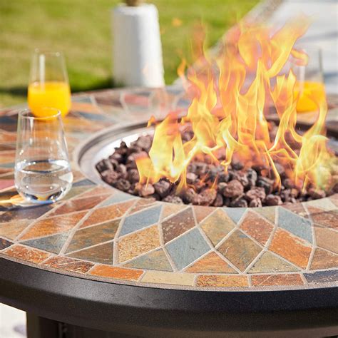 42" Natural Slate and Copper Top Outdoor Round Propane Fire Pit Table ...