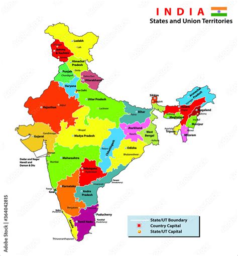 India map. States and union territories of India. India political map ...