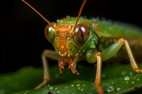 Premium Photo | Grasshopper on a green leaf generative ai