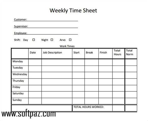 Free Weekly Time Sheet Template for Windows